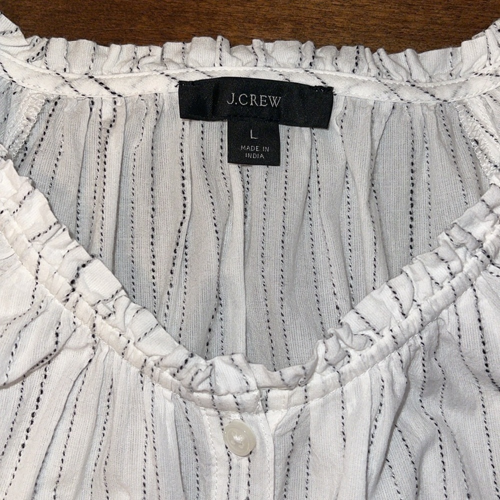 J. Crew Peasant Tulip Cuff Tie Waist Button down Blouse Sz. L - Picture 12 of 16